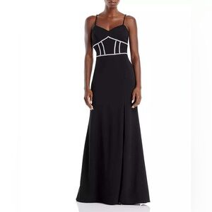 Aqua Black Maxi Dress with Silver Embellished Waist